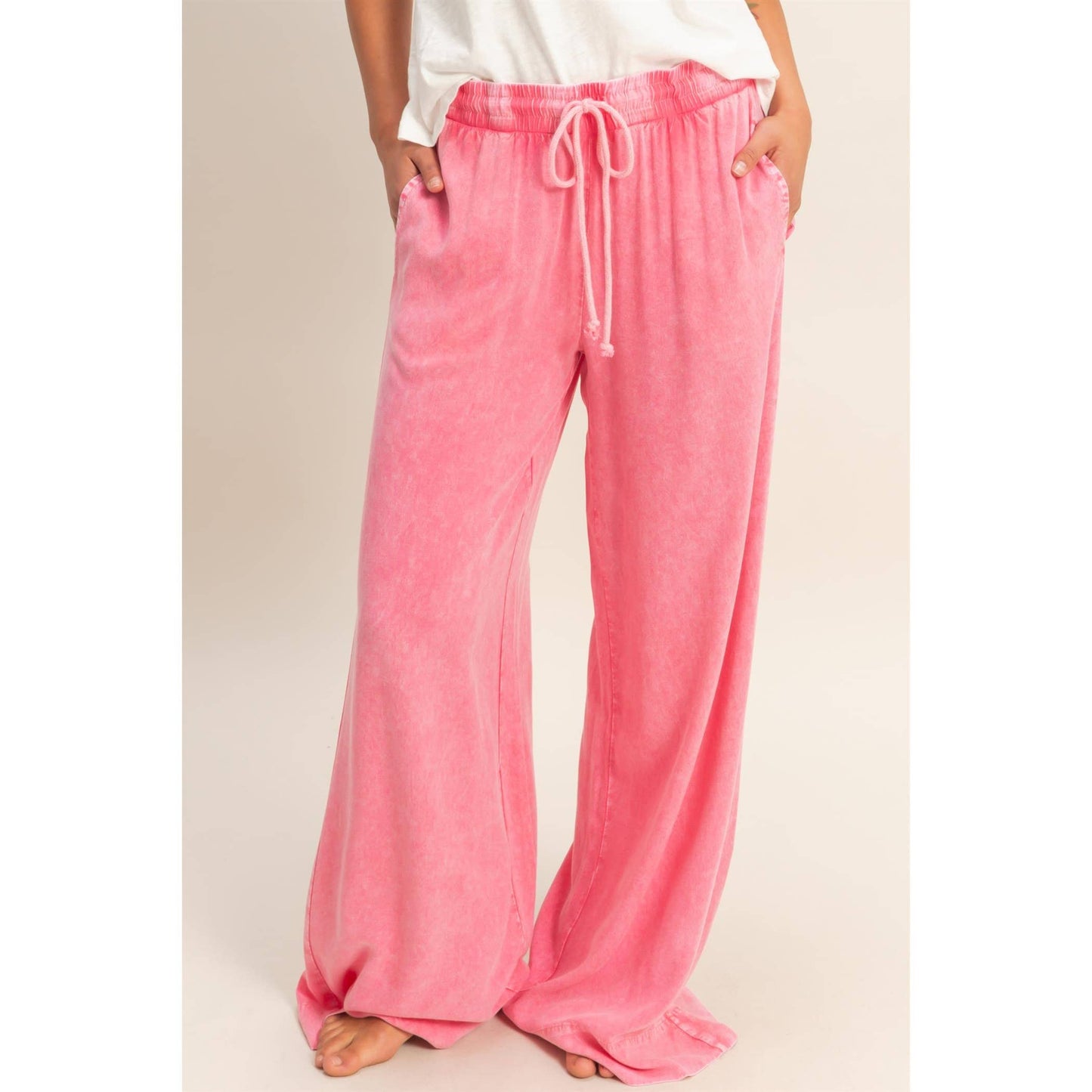 Mineral Wash Wide Leg Drawstring Pants
