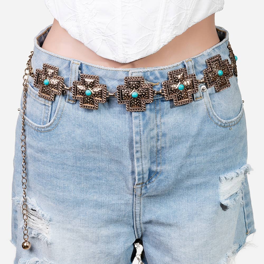 The Turquoise Trails Cross Chain Belt