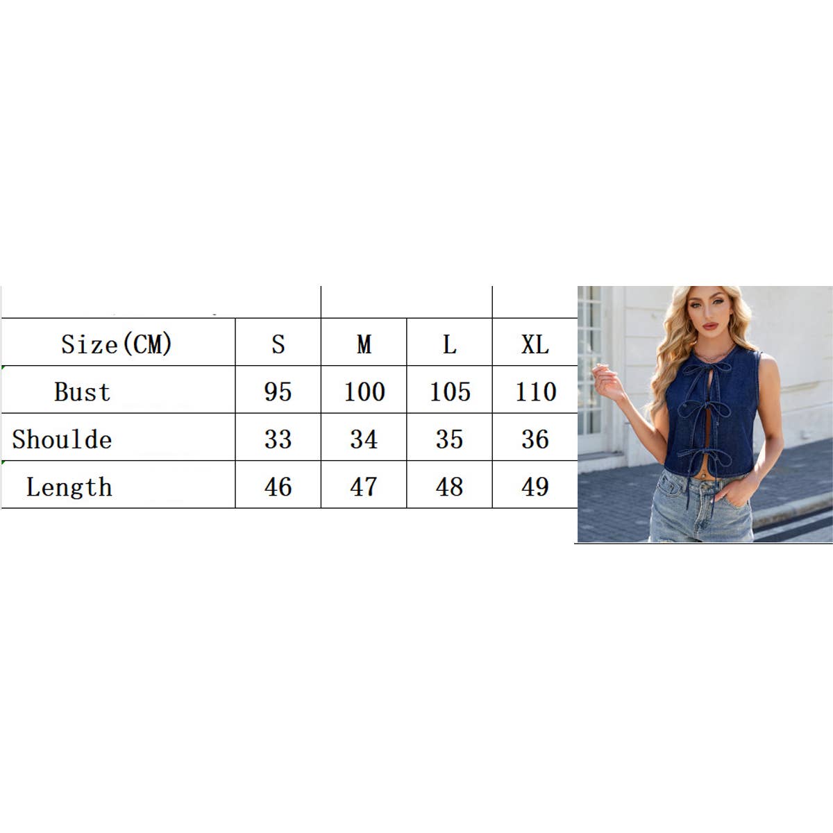 Sleeveless Bow Tie Denim Vest – Chic Tie-Front Denim Top