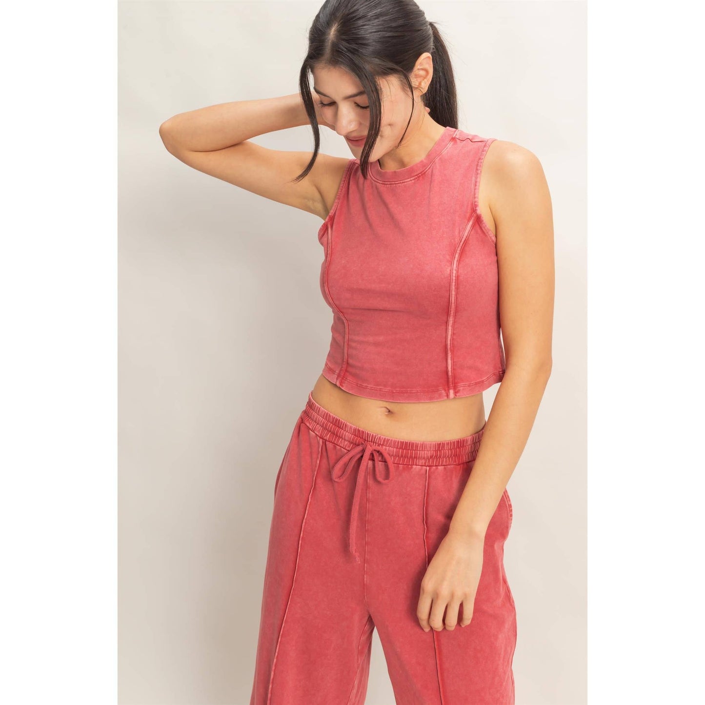 Mineral Washed Sleeveless Top & Pants Set – Relaxed Lounge Wear (Sold Separately)