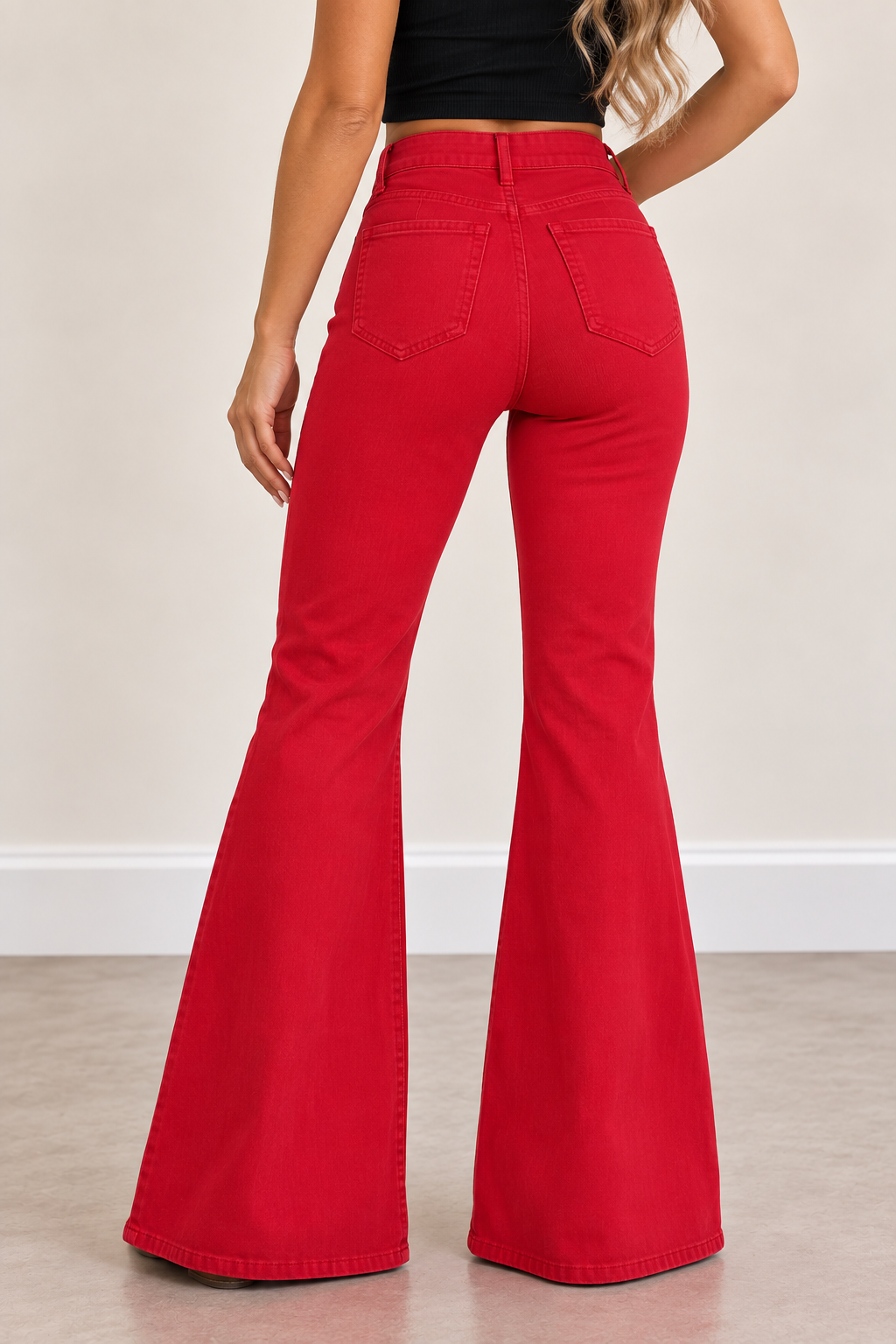Dancing Queen High-Rise Stretch Bell Bottom Jeans – Red