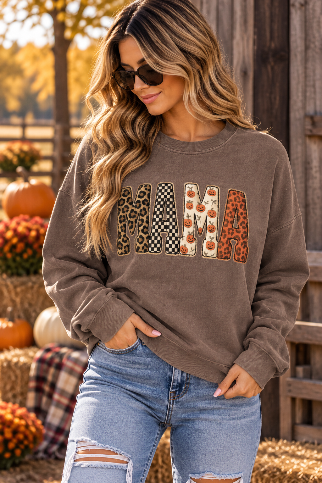 Mama’s Spooky Season Patchwork Graphic Sweatshirt