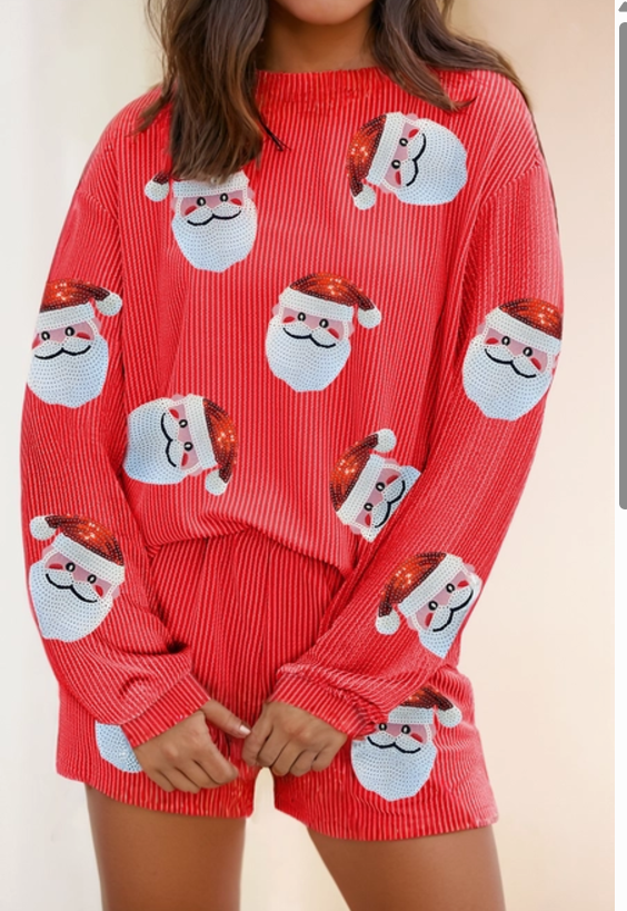 Santa Sequins Pajama Set-Shorts
