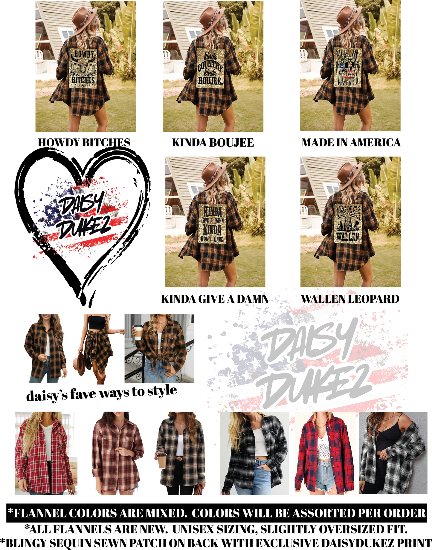 HOWDY BITCHES Sequins Flannel