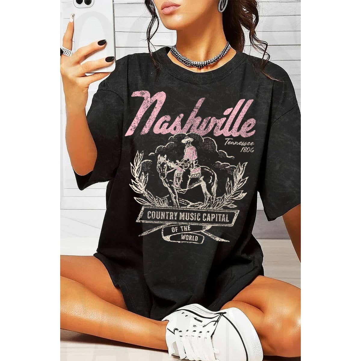 Nashville Oversized Graphic Tee – Vintage Country Music Western T-Shirt
