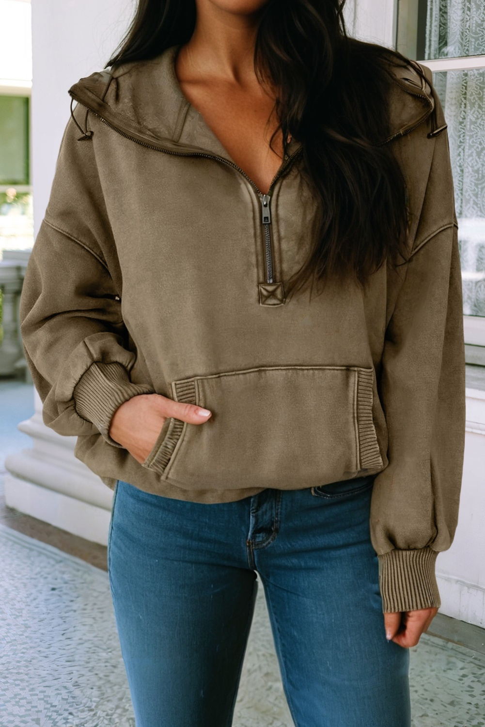 Solid Casual Quarter Zip Sweater – Cozy Long Sleeve Pullover