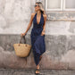 Moonlight Muse Polka Dot Halter Maxi Dress