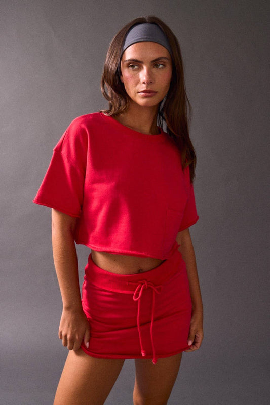 Courtside Cutie Matching Set Collection – Baby Blue Cropped Tee & Athletic Skort