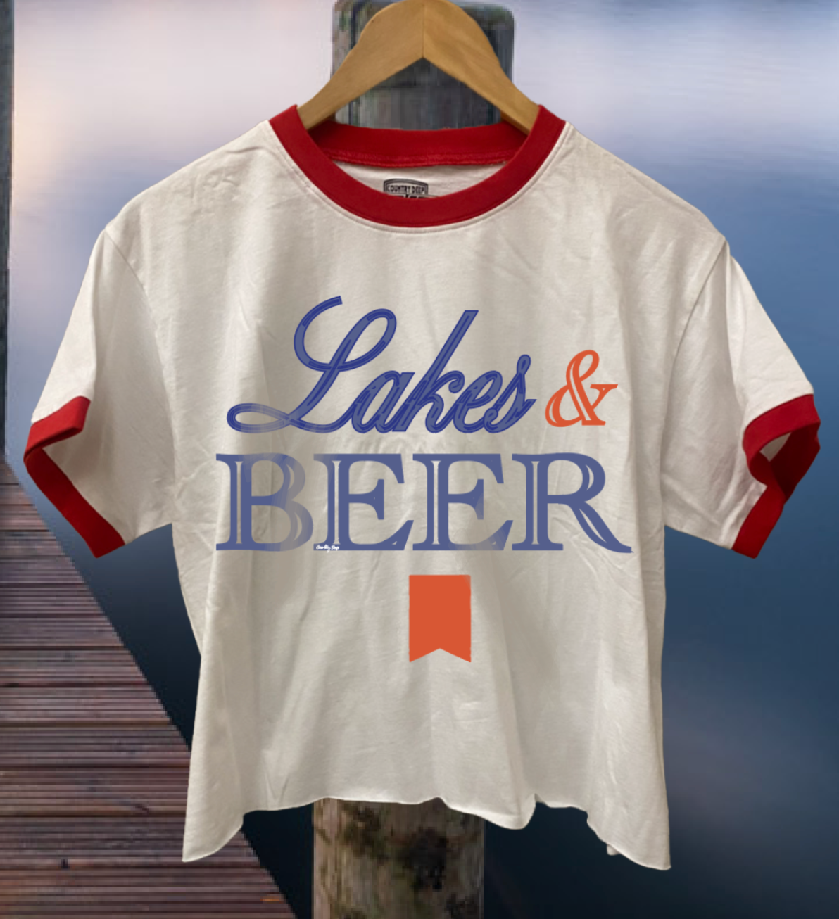 Sunset Lakes & Beer Cropped Graphic Tee