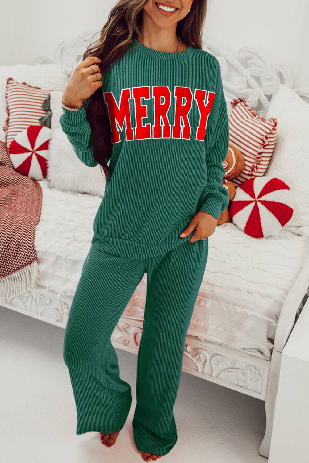 "Jolly/Merry" Black Long Sleeve Top & Matching Pants