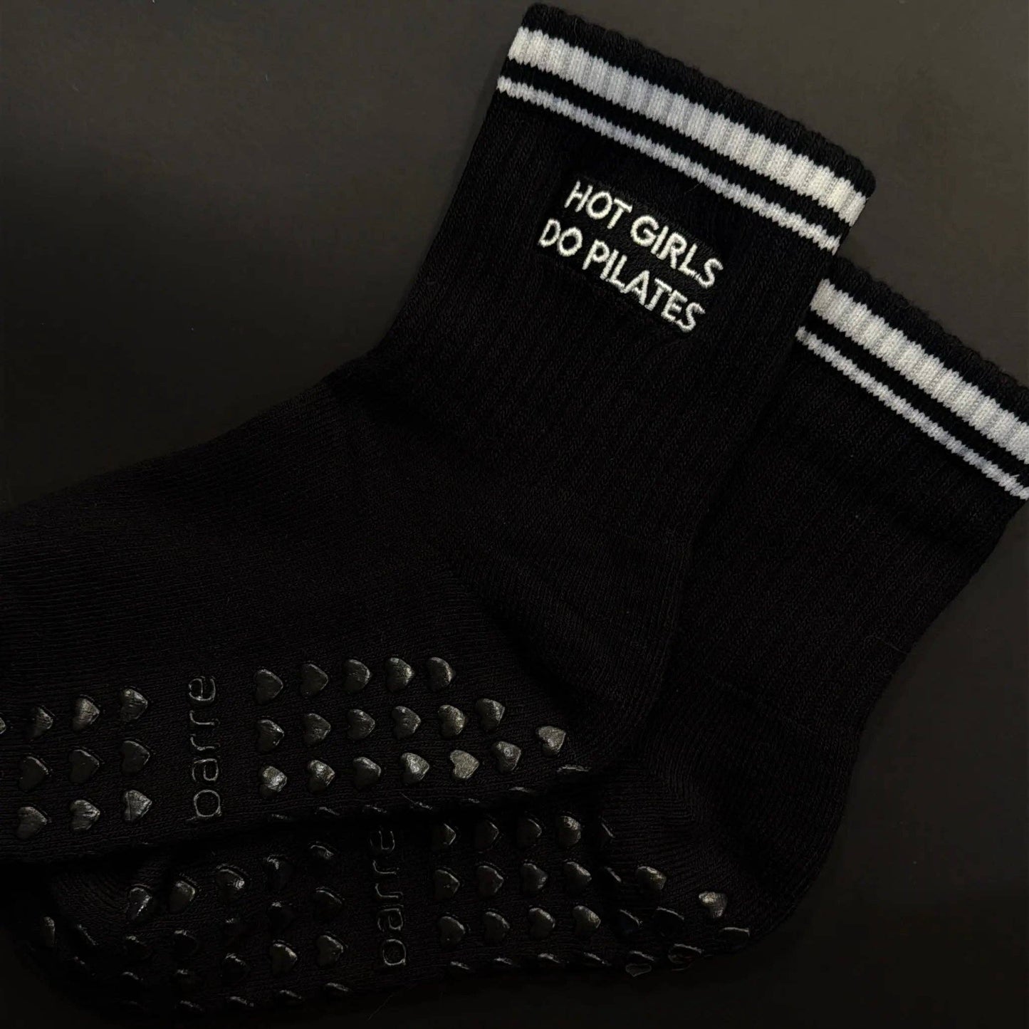 Hot Girls Do Pilates Grip Socks – Black Non-Slip Crew Socks