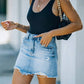 Distressed Raw Hem Denim Mini Skirt – High Waisted Frayed Jean Skirt