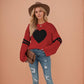 Valentine Heart Knit Sweater – Cozy Red Pullover with Bold Heart Graphic
