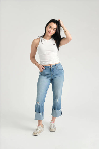 Harper Roll Cuff Girlfriend Jeans