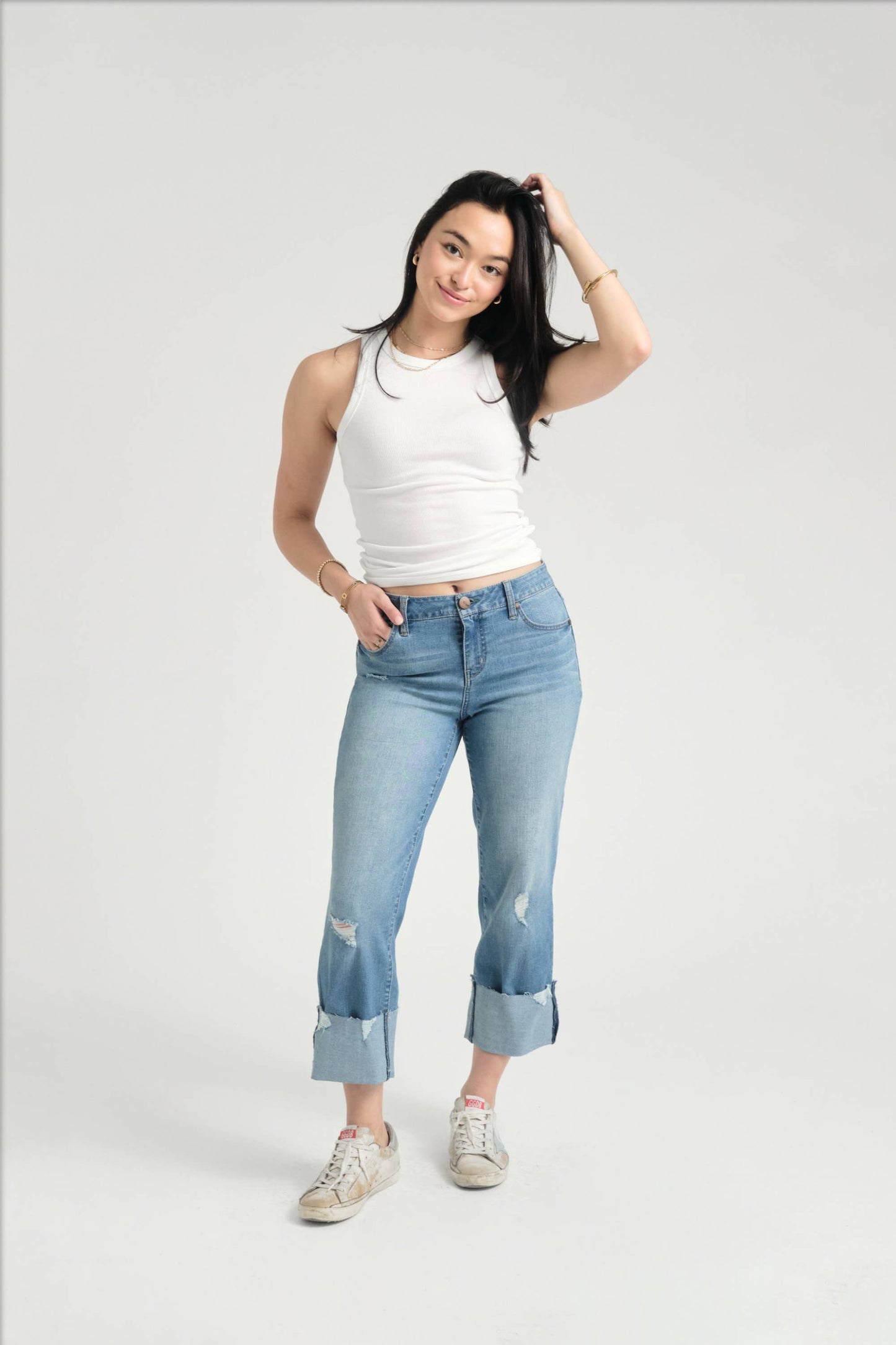 Harper Roll Cuff Girlfriend Jeans