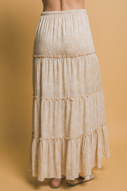 Golden Meadow Floral Tiered Maxi Skirt