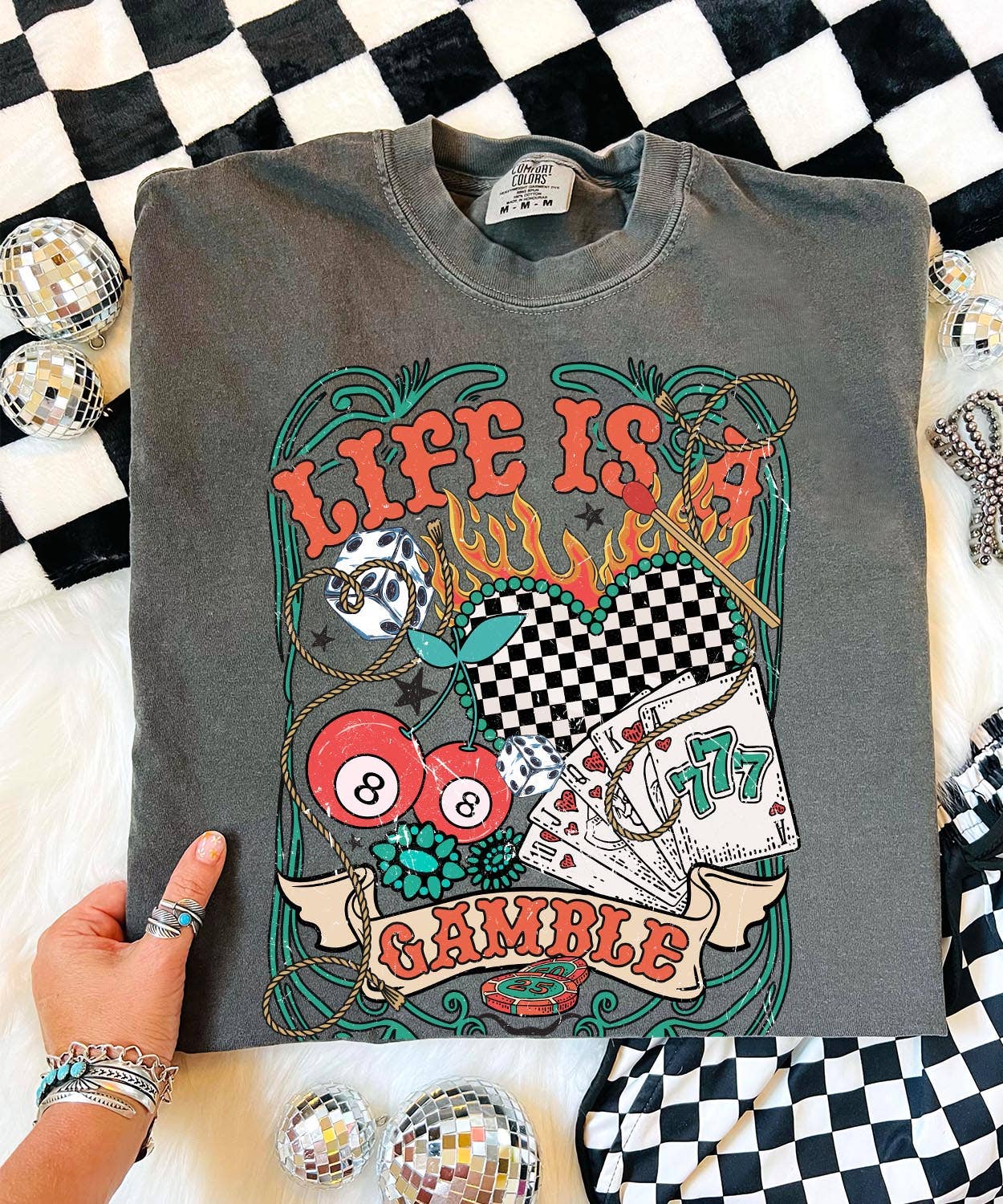 “Life Is A Gamble” Graphic Tee – Vintage Casino Western Oversized T-Shirt