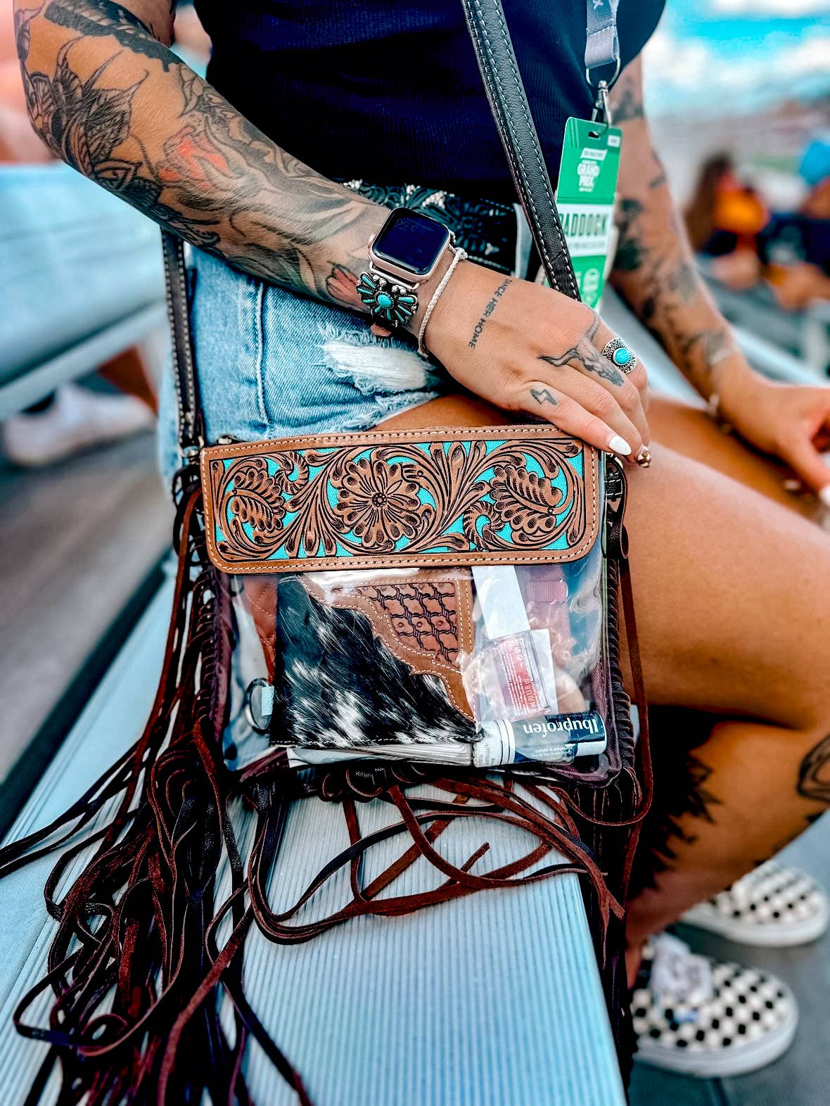 Hand Tooled Clear Purse Crossbody
