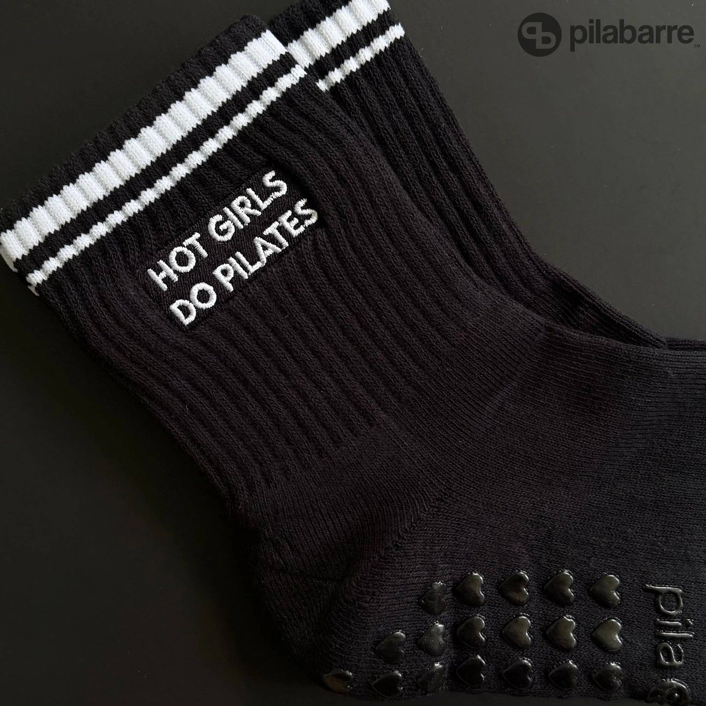 Hot Girls Do Pilates Grip Socks – Black Non-Slip Crew Socks