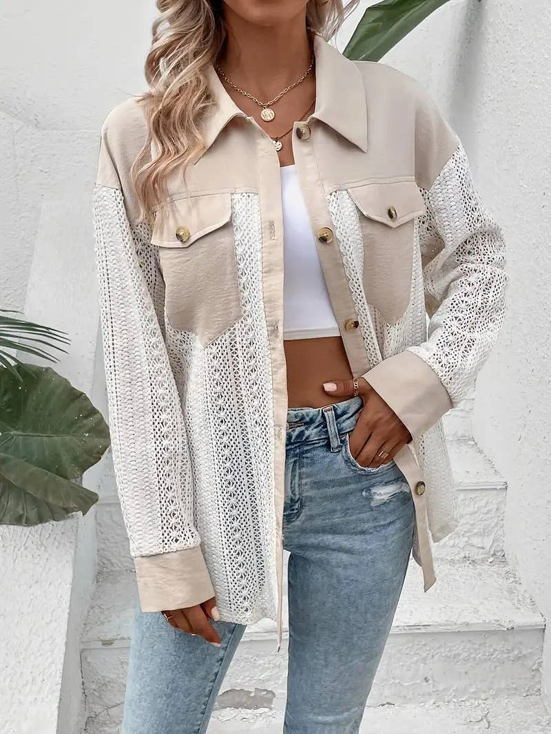 Lace Patchwork Oversized Button-Up Shacket