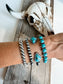 Turquoise and silver-tone western 4-piece stackable bracelet set with beaded, stone and rope-style details