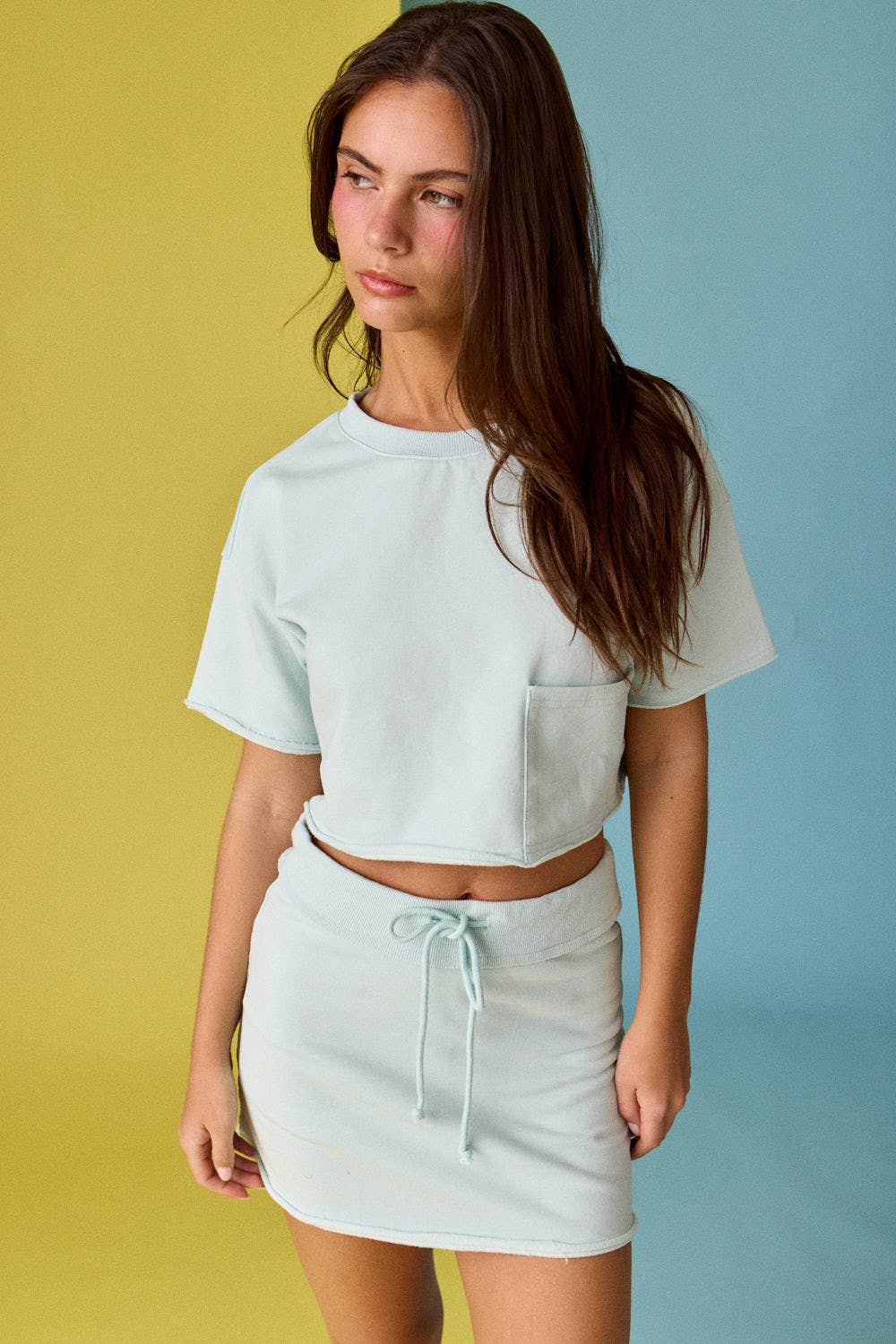 Courtside Cutie Matching Set Collection – Baby Blue Cropped Tee & Athletic Skort