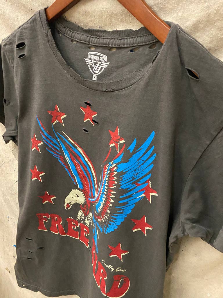 Free Bird Spirit Vintage Graphic Tee – Distressed Patriotic Eagle Shirt