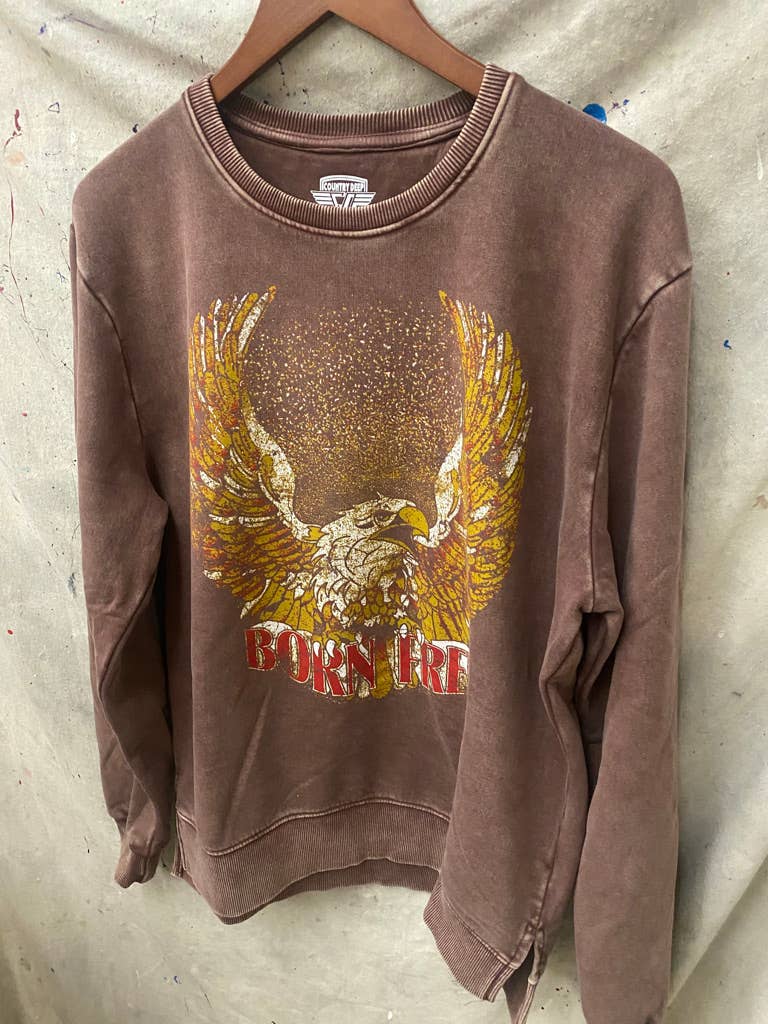 Born Free Vintage Eagle Mineral Wash Crewneck Sweatshirt