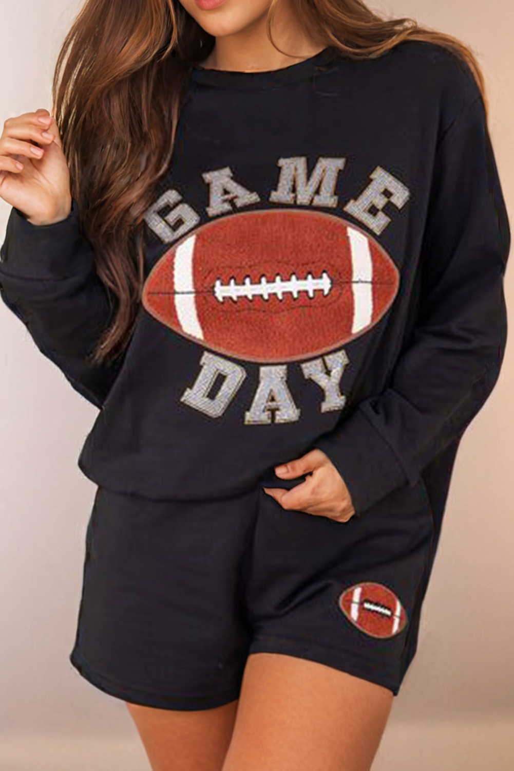 Sunday Kickoff Game Day Lounge Set – Black Football Graphic-Shorts