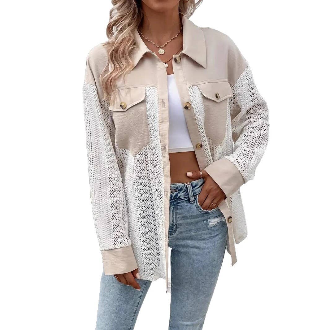 Lace Patchwork Oversized Button-Up Shacket