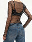 Pearl Rhinestone Sheer Mesh Top – Long Sleeve Studded See Through Blouse