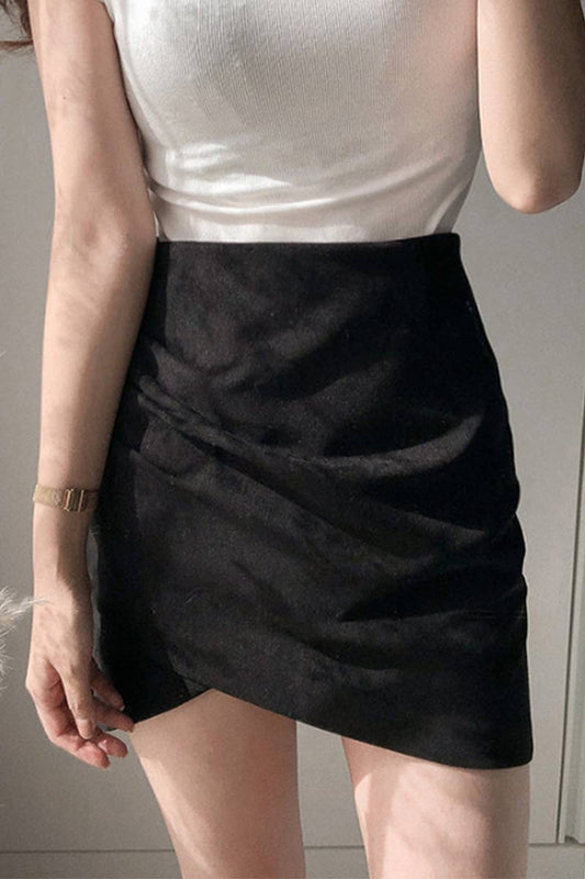 High Waist Wrap Suede Mini Skirt