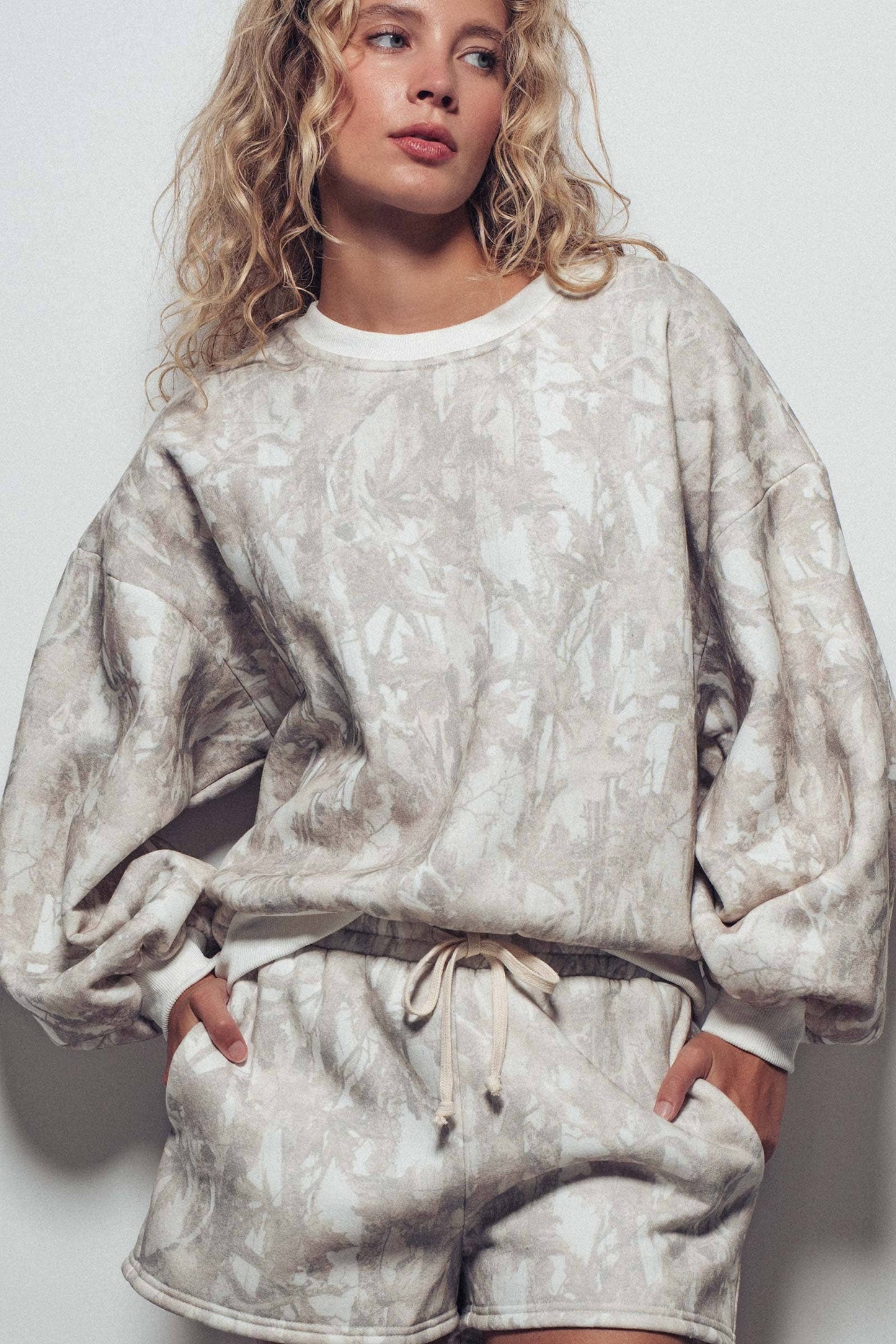 Leaf Print Crewneck with Matching Shorts