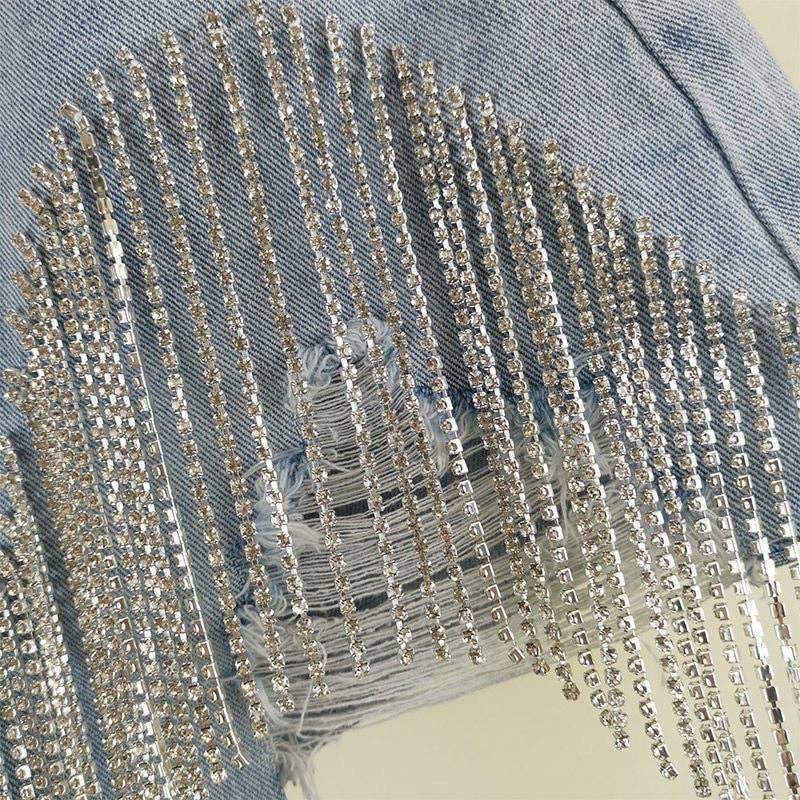 Midnight Rodeo Rhinestone Fringe Denim Shorts