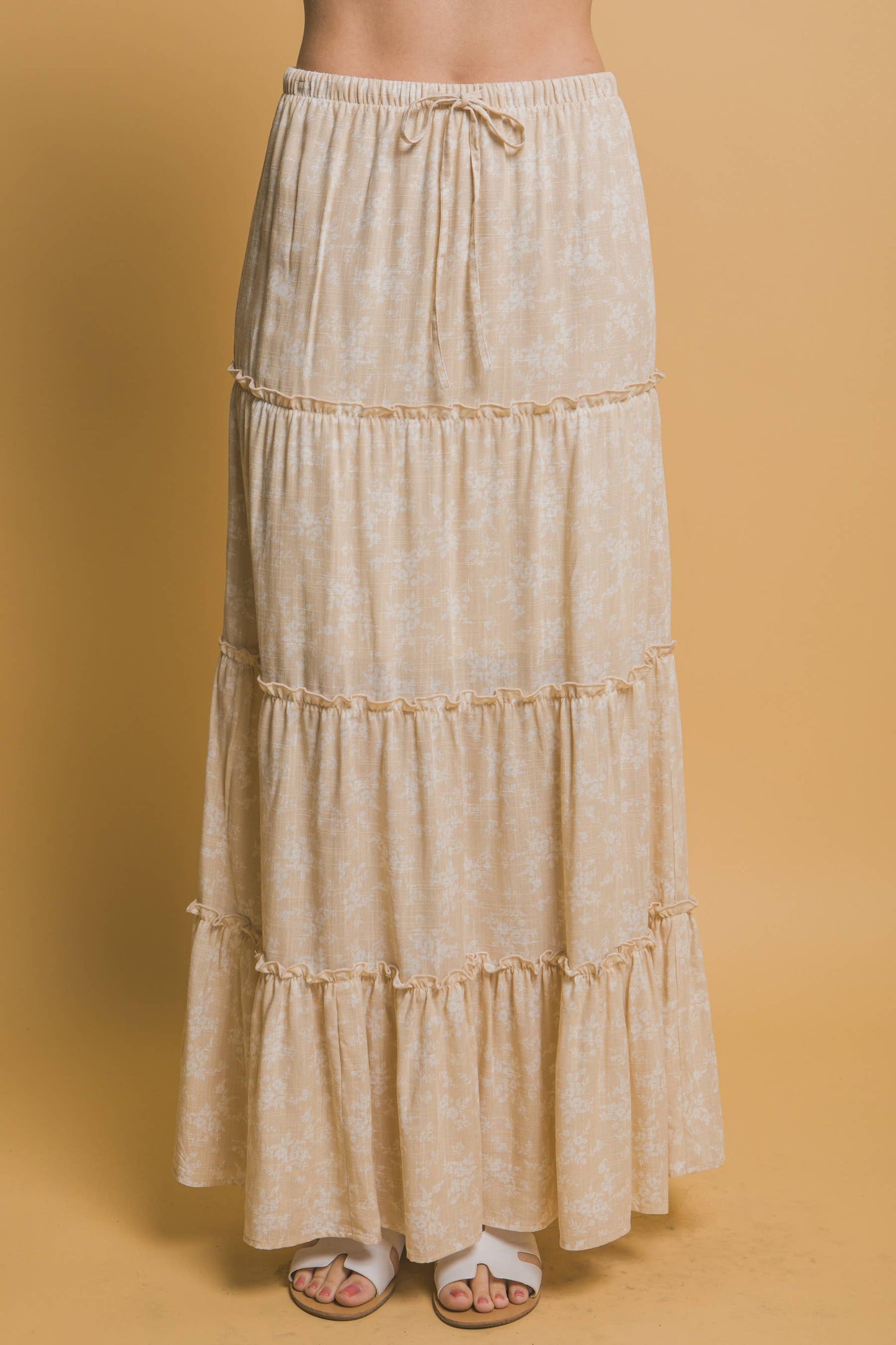 Golden Meadow Floral Tiered Maxi Skirt