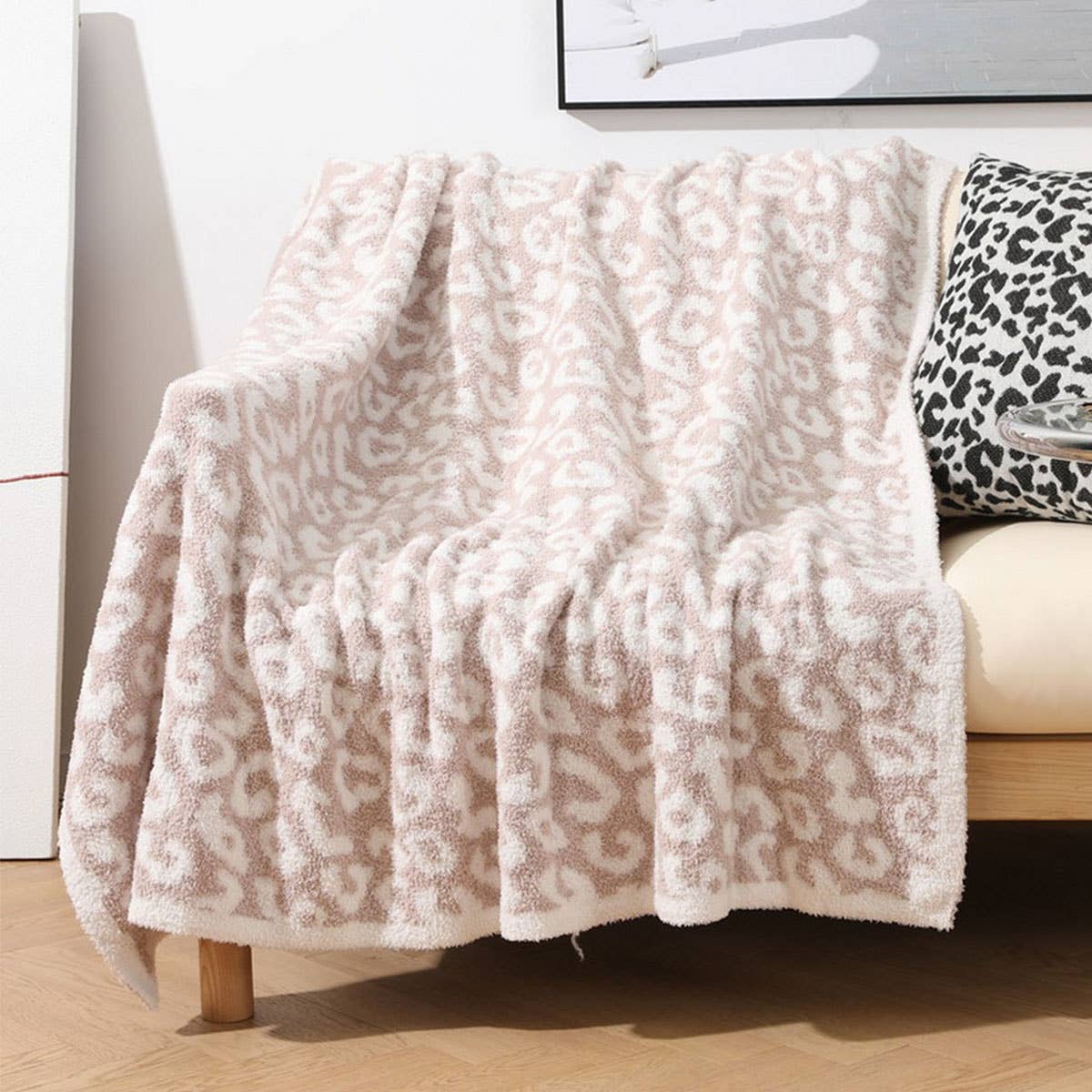 Knitted Leopard Print Throw Blanket – Ultra Soft Cozy Animal Print Home Blanket