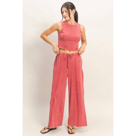 Mineral Washed Sleeveless Top & Pants Set – Relaxed Lounge Wear (Sold Separately)