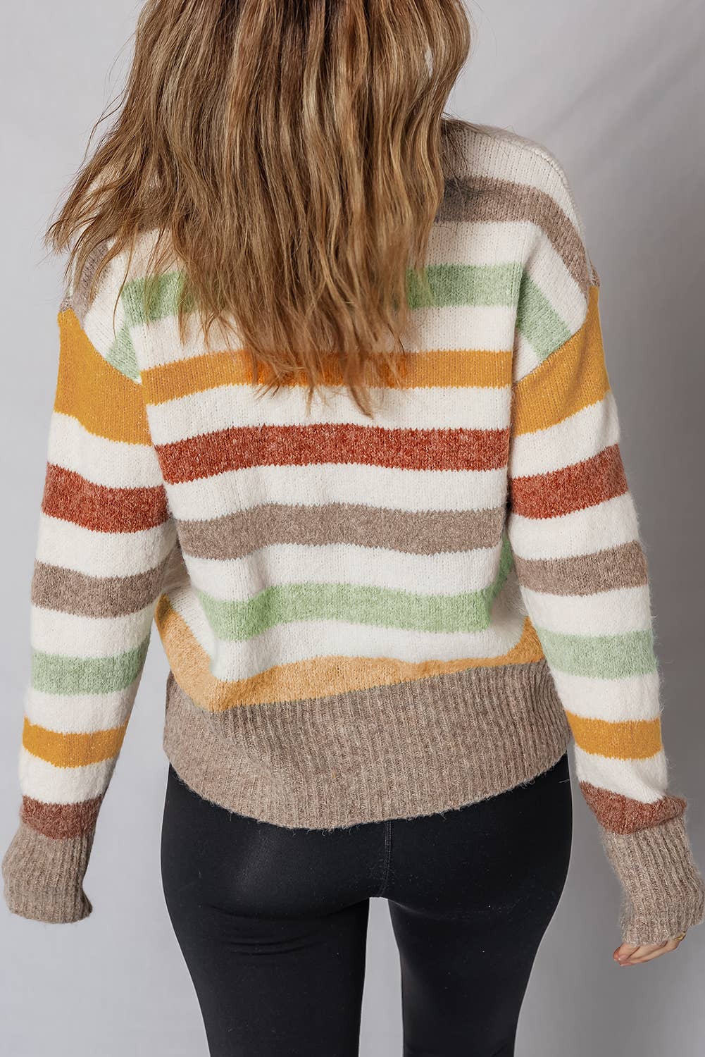 Striped Crew Neck Drop Shoulder Sweater