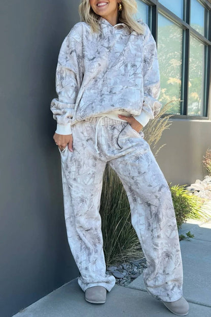 Neutral Camo Hoodie & Wide Leg Pant Set – Cozy Relaxed Fit Loungewear (Sold Separately)