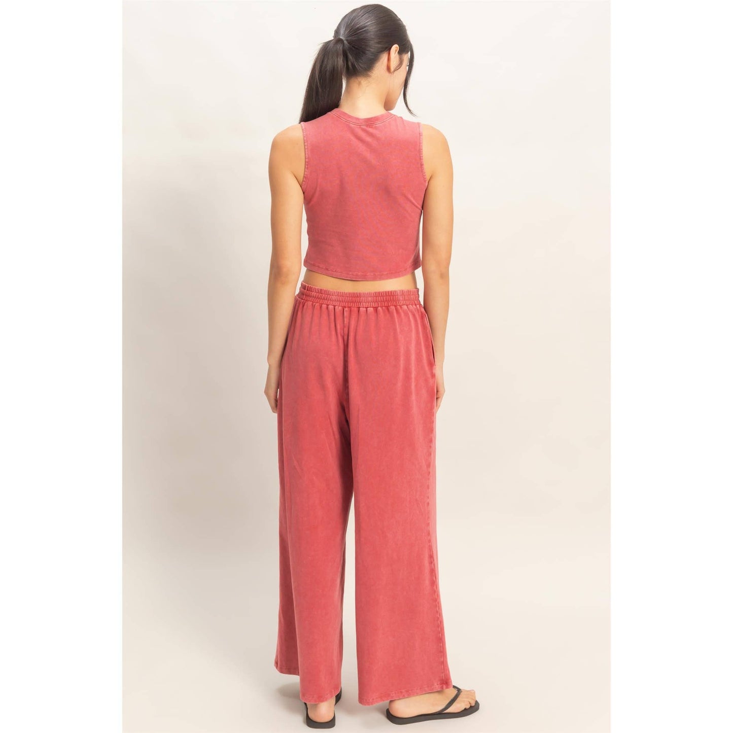 Mineral Washed Sleeveless Top &  Pants Set – Relaxed Lounge Wear (Sold Separately)