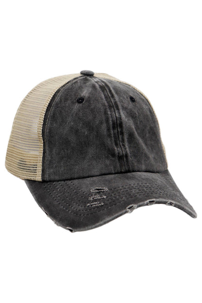 Two Tone Distressed Garment Dye Unstructured Trucker Hat
