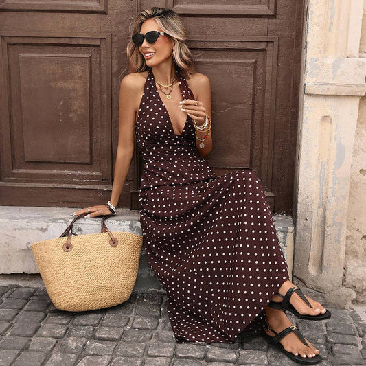 Moonlight Muse Polka Dot Halter Maxi Dress