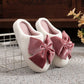Velvet Bow Cotton Slippers for Women – Cozy Plush Indoor House Shoes