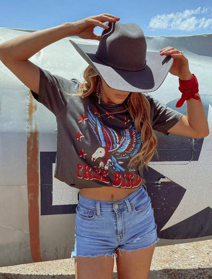 Free Bird Spirit Vintage Graphic Tee – Distressed Patriotic Eagle Shirt