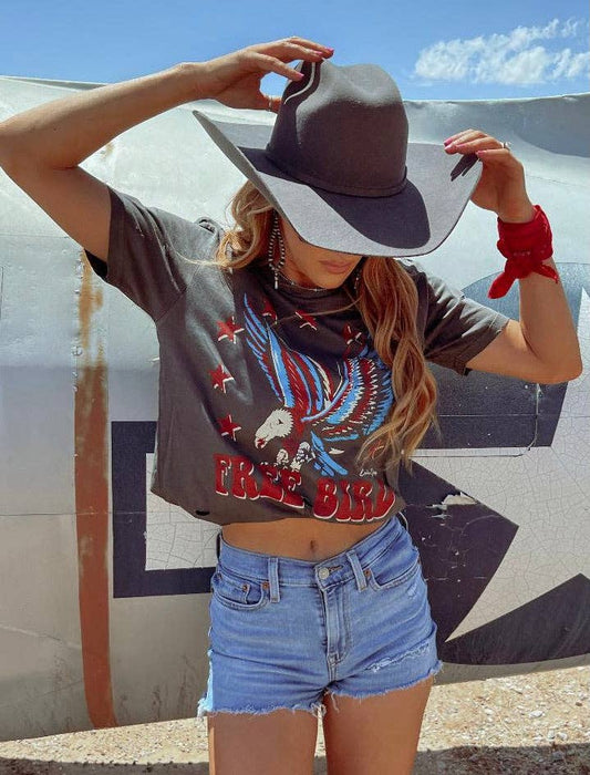 Free Bird Spirit Vintage Graphic Tee – Distressed Patriotic Eagle Shirt