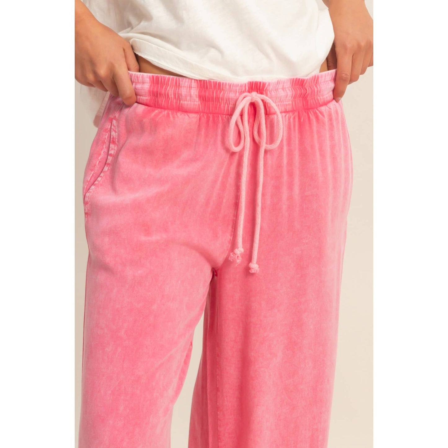 Mineral Wash Wide Leg Drawstring Pants