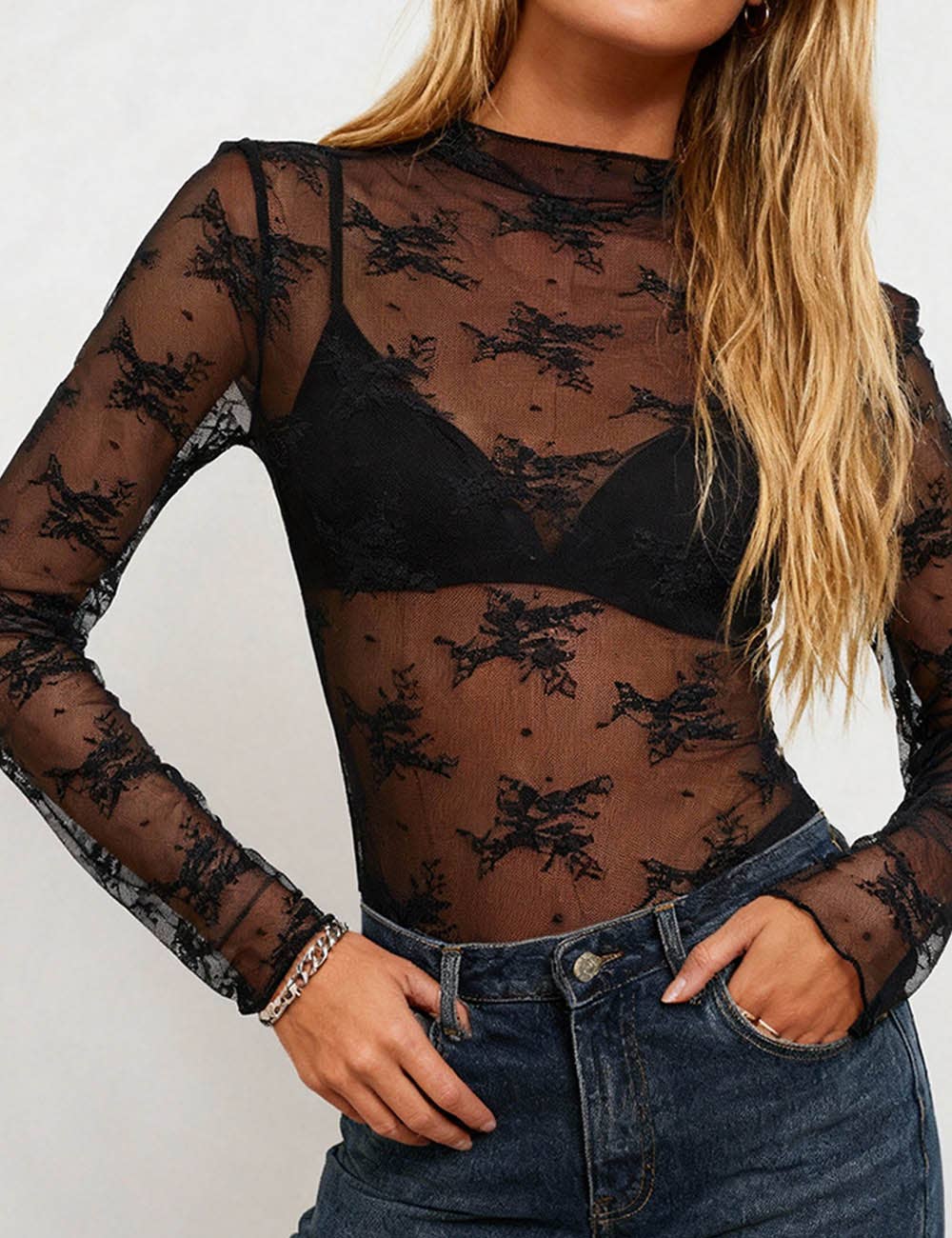 Midnight Bloom Mesh Lace Top
