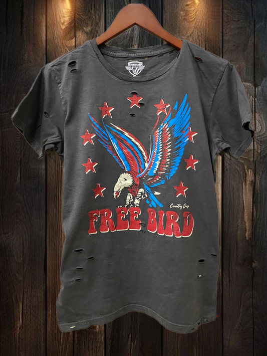 Free Bird Spirit Vintage Graphic Tee – Distressed Patriotic Eagle Shirt