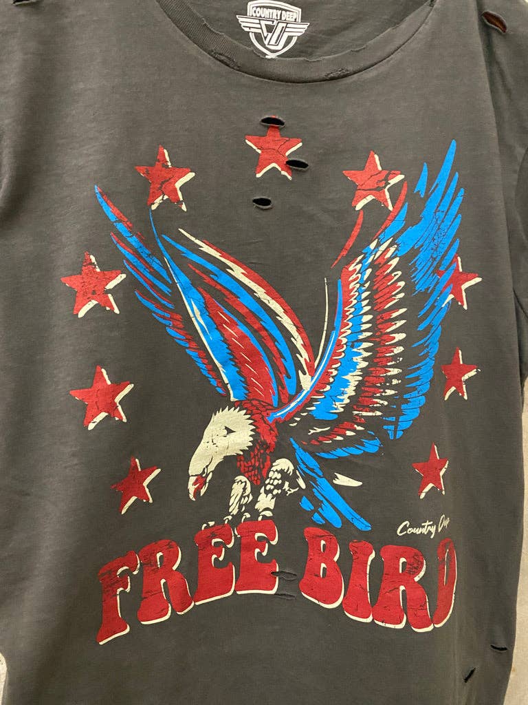 Free Bird Spirit Vintage Graphic Tee – Distressed Patriotic Eagle Shirt