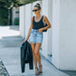 Distressed Raw Hem Denim Mini Skirt – High Waisted Frayed Jean Skirt